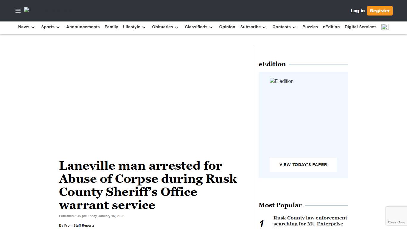 Laneville man arrested for Abuse of Corpse during Rusk County Sheriff’s Office warrant service | The Henderson News