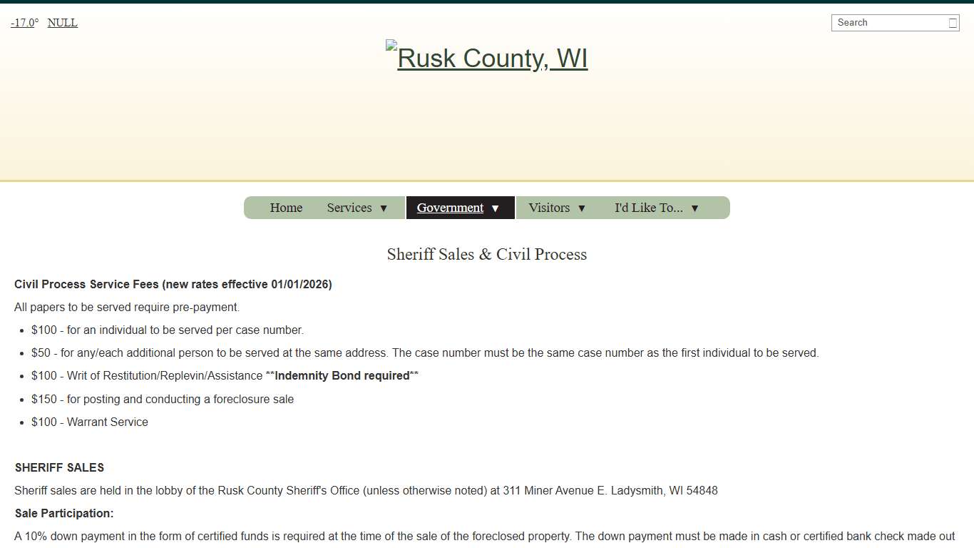 Sheriff Sales / Civil Process - Rusk County, WI